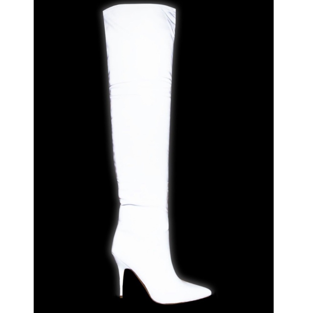 Stiletto thigh high boots in reflective